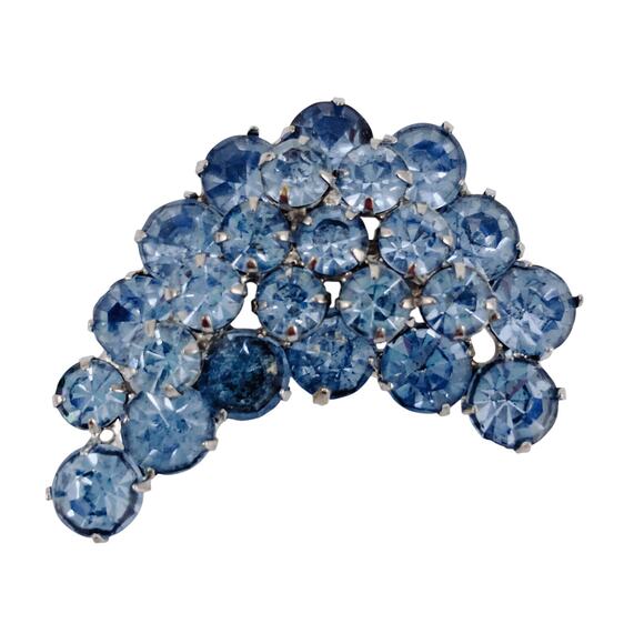 VTG 40s Powder Blue Prong Set Rhinestone Crescent Brooch, MCM Pin 1950s - 1960s - Picture 1 of 7